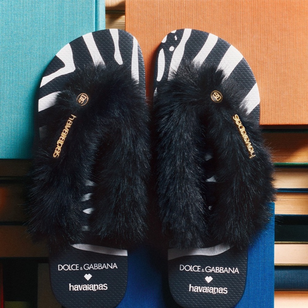 Dolce & Gabbana Black and White Fur Sandals